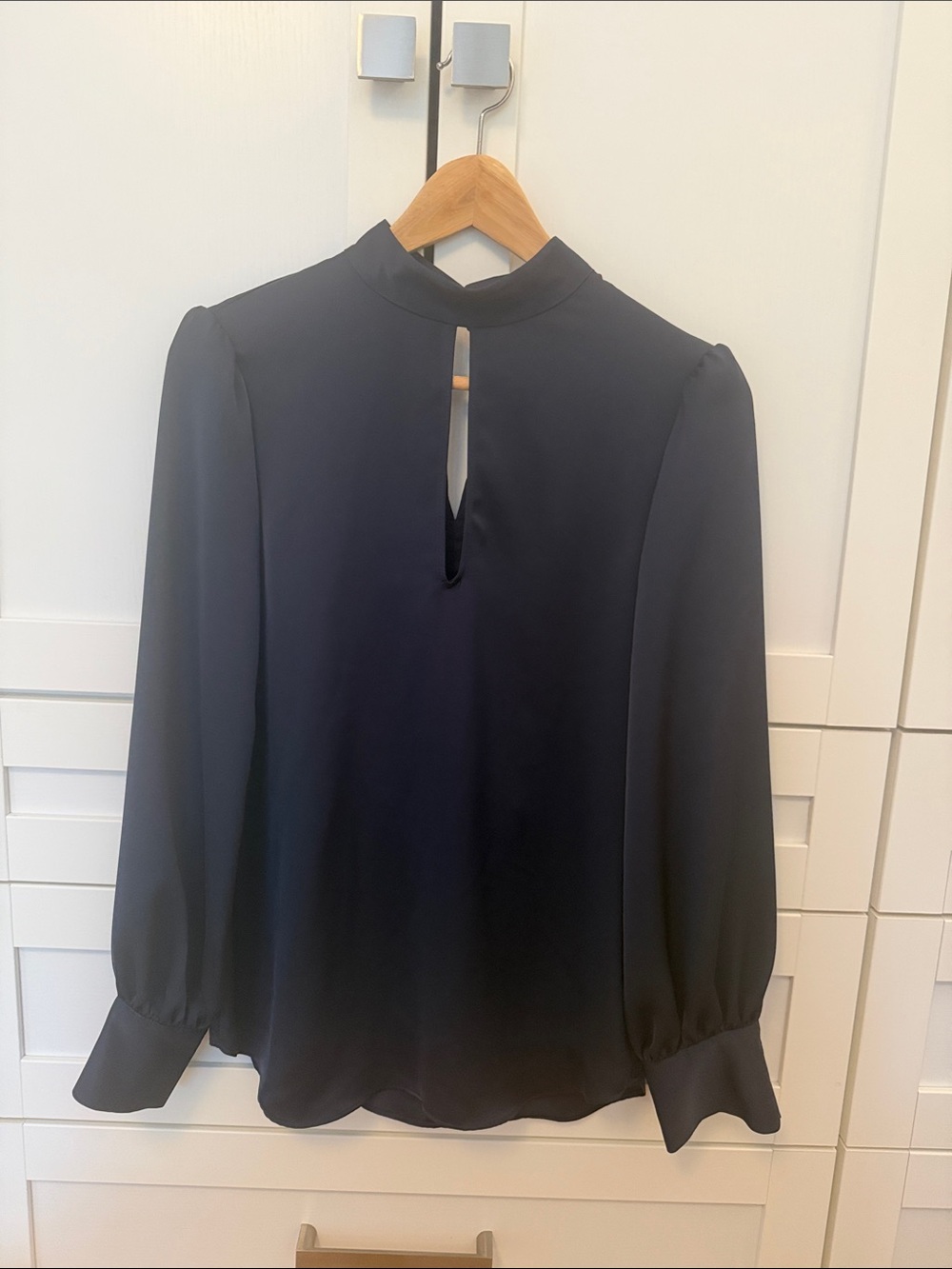 Women’s Navy Long-Sleeve Mock Neck Blouse